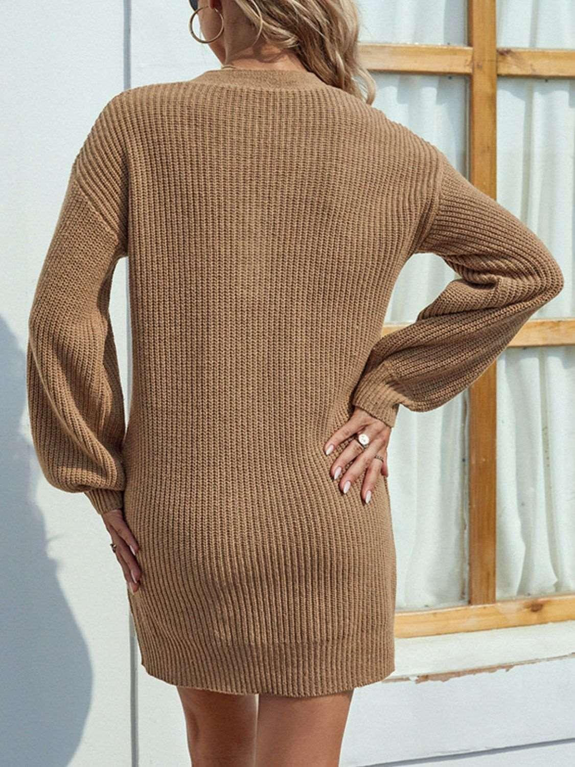 LGC Buttoned V-Neck Sweater Dress - Le Grand Chevalier Le Grand Chevalier Trendsi Dresses