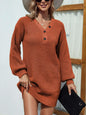 LGC Buttoned V-Neck Sweater Dress - Le Grand Chevalier Le Grand Chevalier Brick Red / S Trendsi Dresses