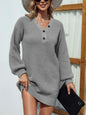 LGC Buttoned V-Neck Sweater Dress - Le Grand Chevalier Le Grand Chevalier Charcoal / S Trendsi Dresses