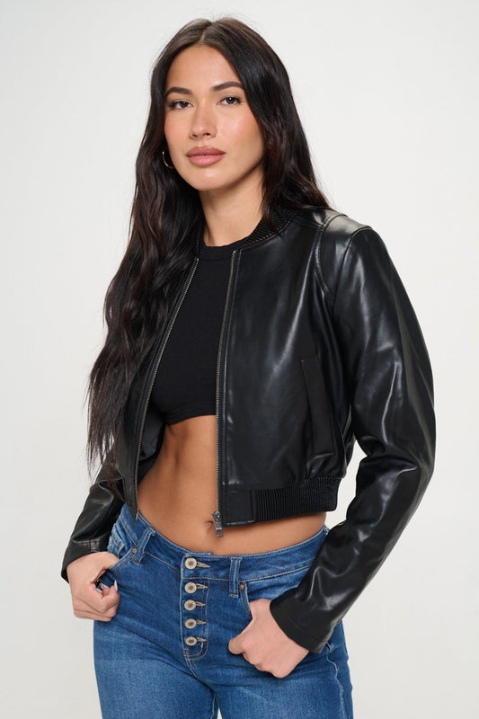 LGC Coalition LA Zip Up Cropped Bomber Jacket - Black / S - Women Jacket