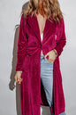 LGC Collared Neck Longline Velvet Cardigan with Pockets - Le Grand Chevalier Le Grand Chevalier Deep Rose / S Trendsi Cardigans