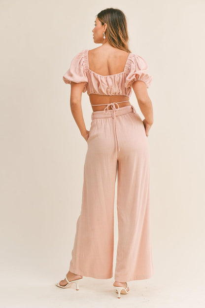 LGC Cut Out Drawstring Crop Top and Belted Pants Set - Le Grand Chevalier