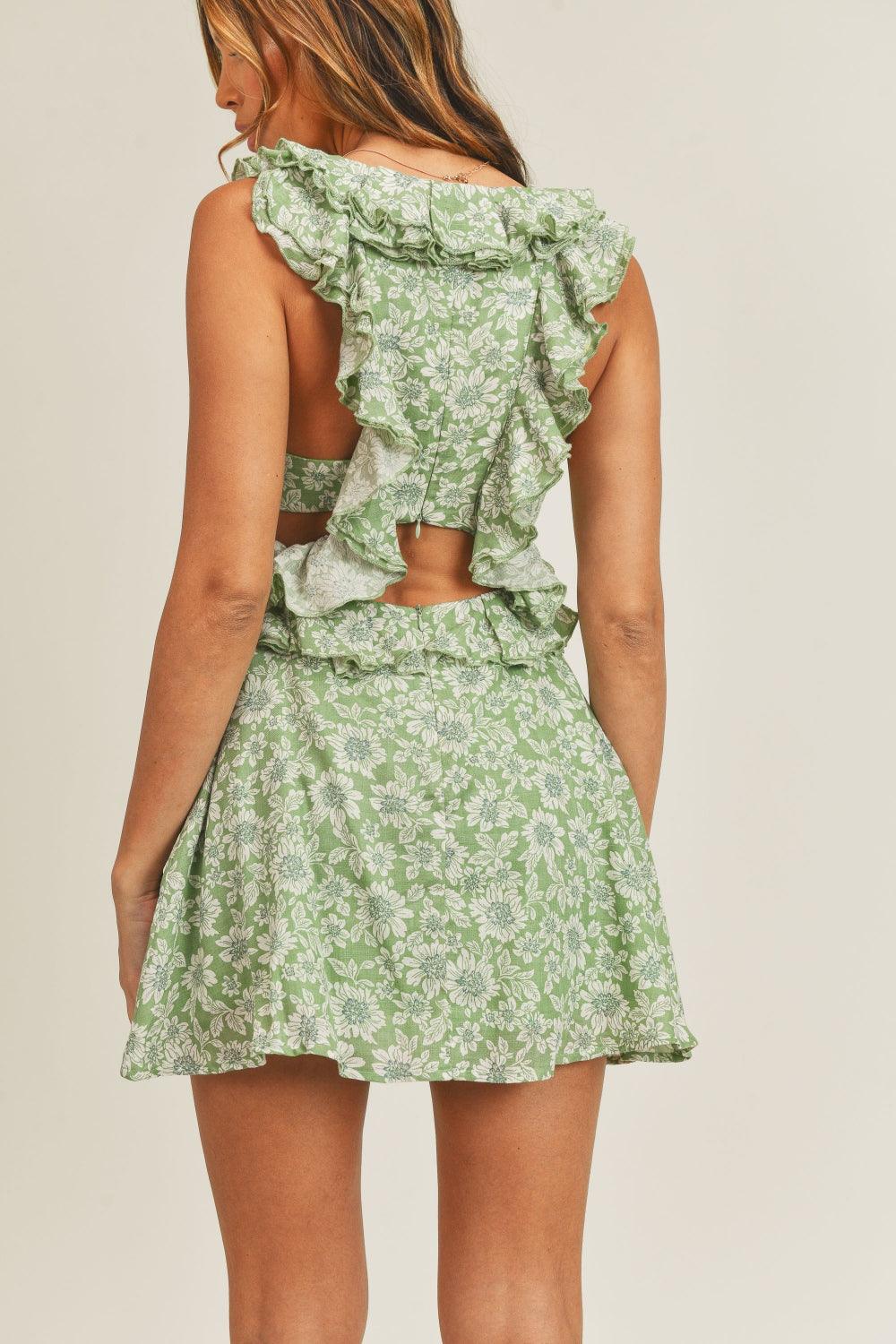 LGC Floral Side Cutout Ruffled Mini Dress - Le Grand Chevalier