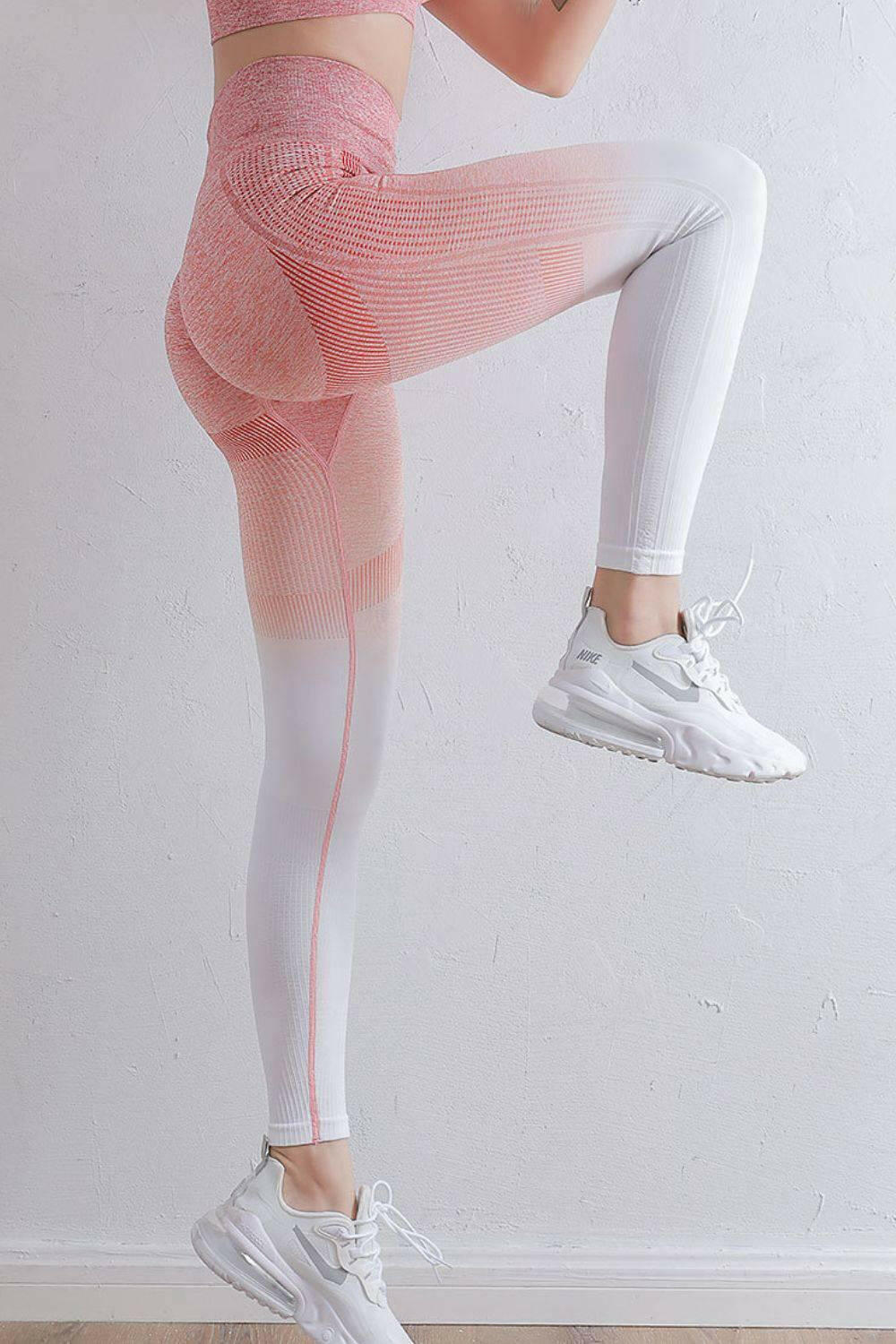 LGC Gradient High Waist Sports Leggings - Le Grand Chevalier Le Grand Chevalier White/Pink / S Trendsi Leggings