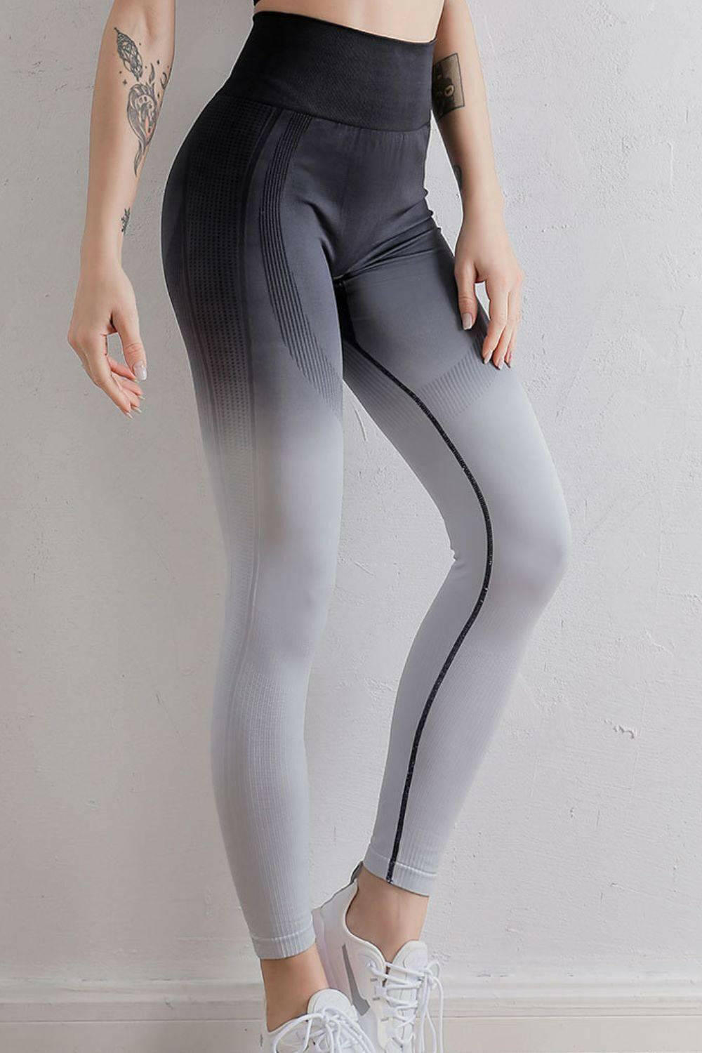 LGC Gradient High Waist Sports Leggings - Le Grand Chevalier Le Grand Chevalier Black/White / S Trendsi Leggings