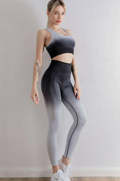 LGC Gradient Sports Bra and Leggings Set - Le Grand Chevalier Le Grand Chevalier Grey/Black / S Trendsi Women Sportswear