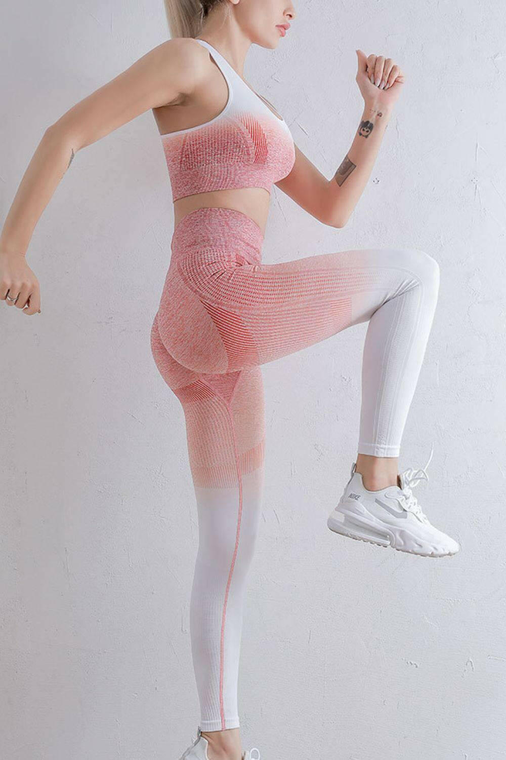 LGC Gradient Sports Bra and Leggings Set - Le Grand Chevalier Le Grand Chevalier White/Pink / S Trendsi Women Sportswear