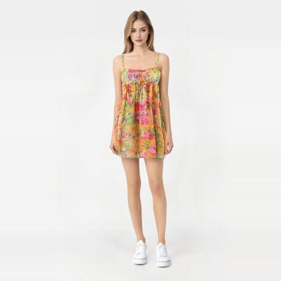 LGC Lace-up French Niche Floral Sling Dress - Le Grand Chevalier