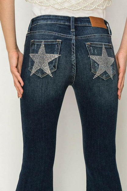 LGC Mid Rise Flare Star Rhinestone Jeans - Le Grand Chevalier Le Grand Chevalier Artemis Vintage Denim