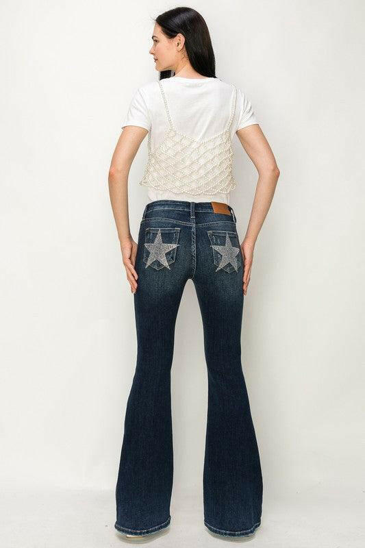 LGC Mid Rise Flare Star Rhinestone Jeans - Le Grand Chevalier Le Grand Chevalier Artemis Vintage Denim