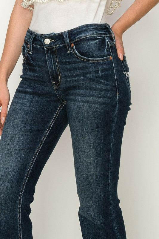 LGC Mid Rise Flare Star Rhinestone Jeans - Le Grand Chevalier Le Grand Chevalier Artemis Vintage Denim