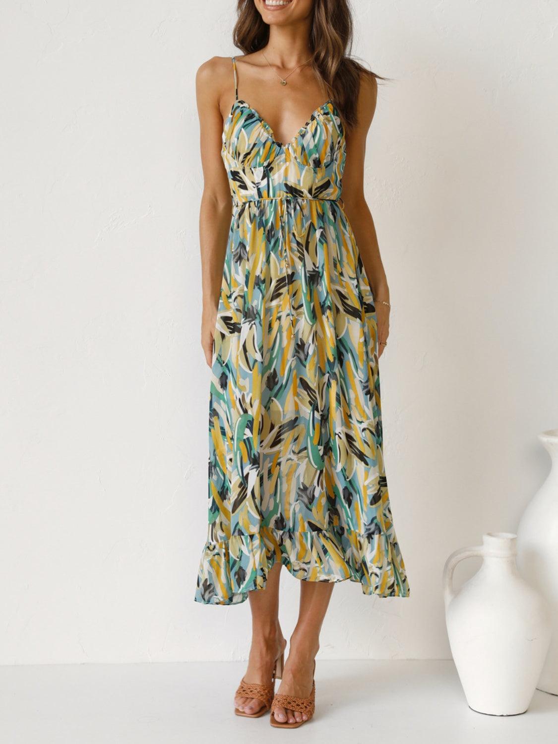 LGC Printed Sleeveless Midi Cami Dress - Le Grand Chevalier Le Grand Chevalier Gum Leaf / S Trendsi Dresses