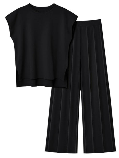 LGC Round Neck Cap Sleeve Top and Pants Knit Set - Le Grand Chevalier