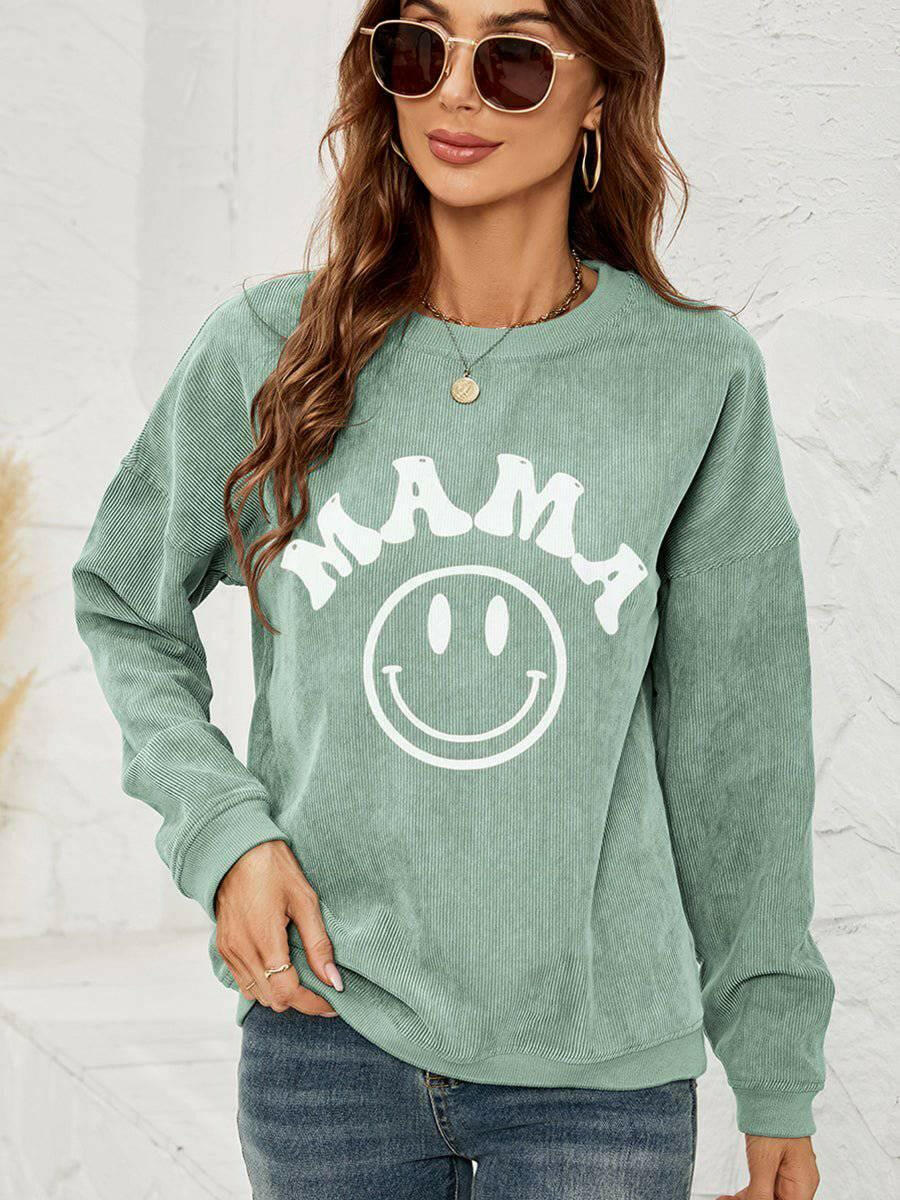 LGC Round Neck Long Sleeve MAMA Graphic Sweatshirt - Le Grand Chevalier Le Grand Chevalier Gum Leaf / S Trendsi Women sweaters