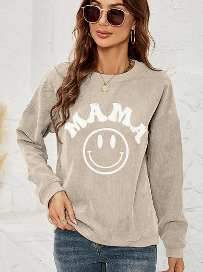 LGC Round Neck Long Sleeve MAMA Graphic Sweatshirt - Le Grand Chevalier Le Grand Chevalier Sand / S Trendsi Women sweaters