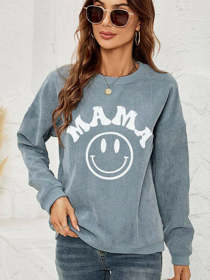 LGC Round Neck Long Sleeve MAMA Graphic Sweatshirt - Le Grand Chevalier Le Grand Chevalier French Blue / S Trendsi Women sweaters