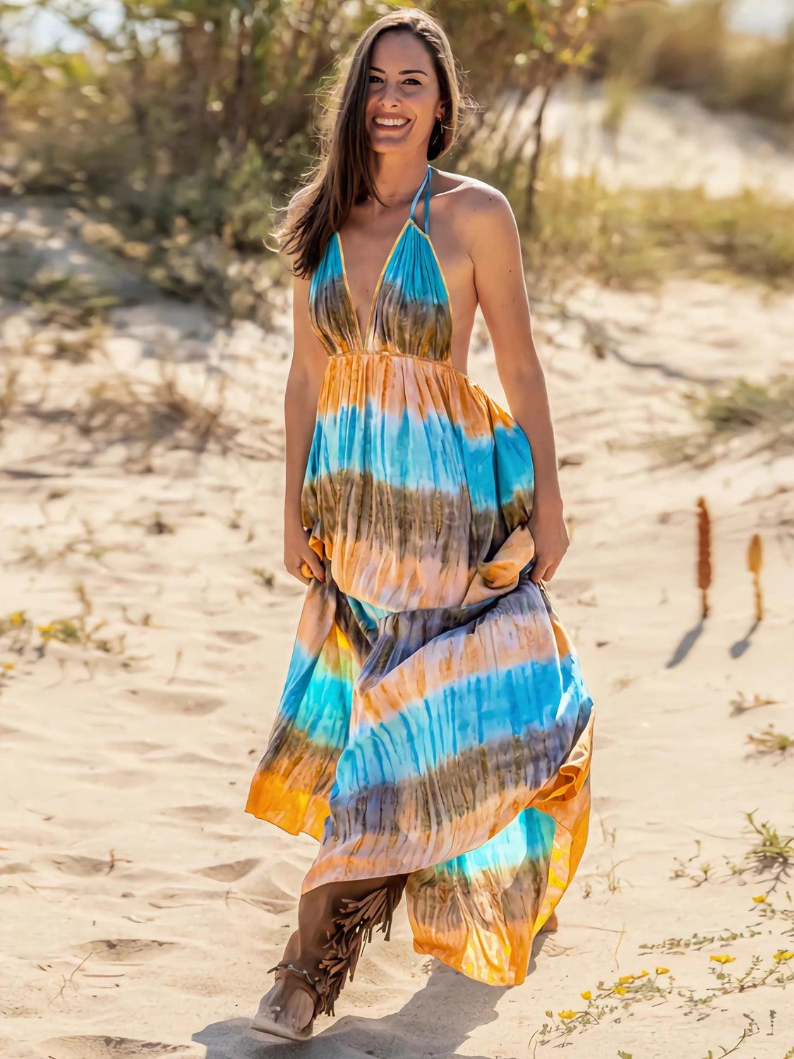 LGC Tie-Dye Halter Neck Sleeveless Dress - Le Grand Chevalier