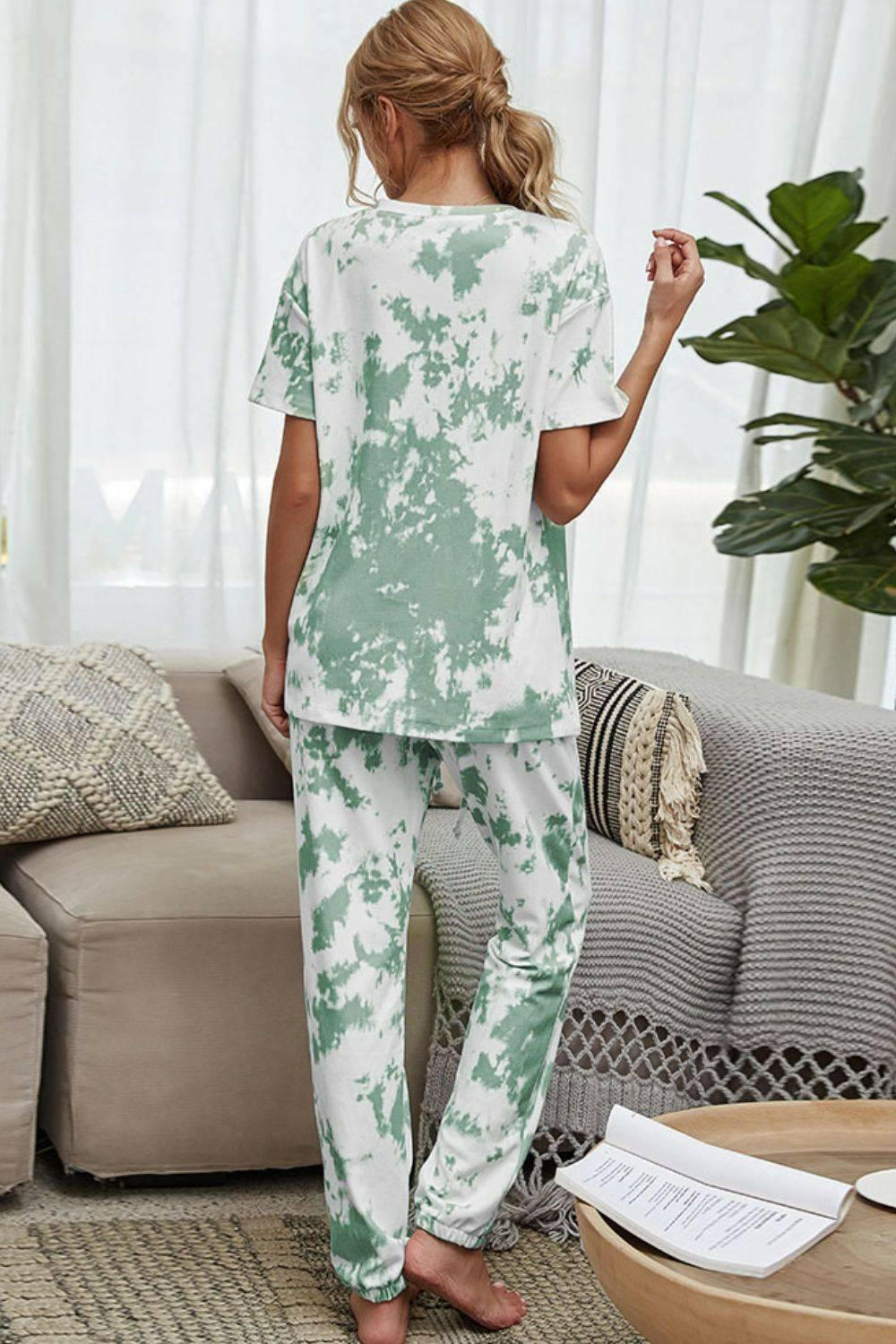 LGC Tie-Dye Tee and Drawstring Waist Joggers Lounge Set - Le Grand Chevalier Le Grand Chevalier Trendsi Loungewear