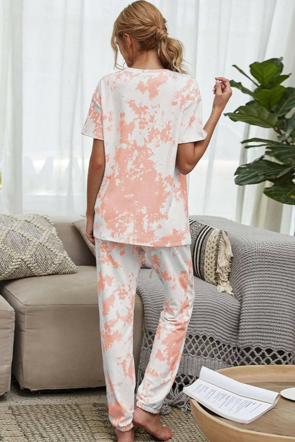 LGC Tie-Dye Tee and Drawstring Waist Joggers Lounge Set - Le Grand Chevalier Le Grand Chevalier Trendsi Loungewear