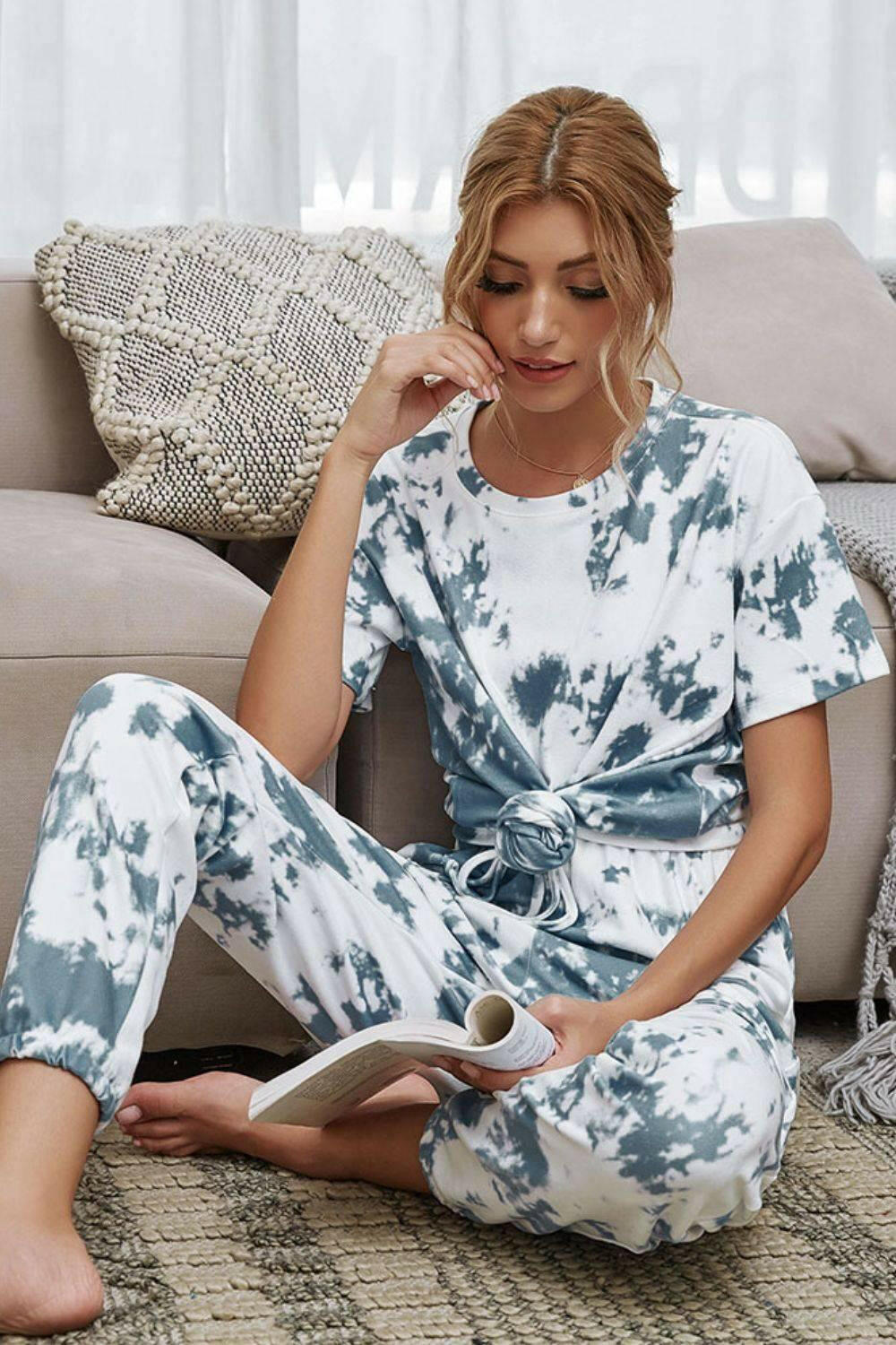 LGC Tie-Dye Tee and Drawstring Waist Joggers Lounge Set - Le Grand Chevalier Le Grand Chevalier Trendsi Loungewear