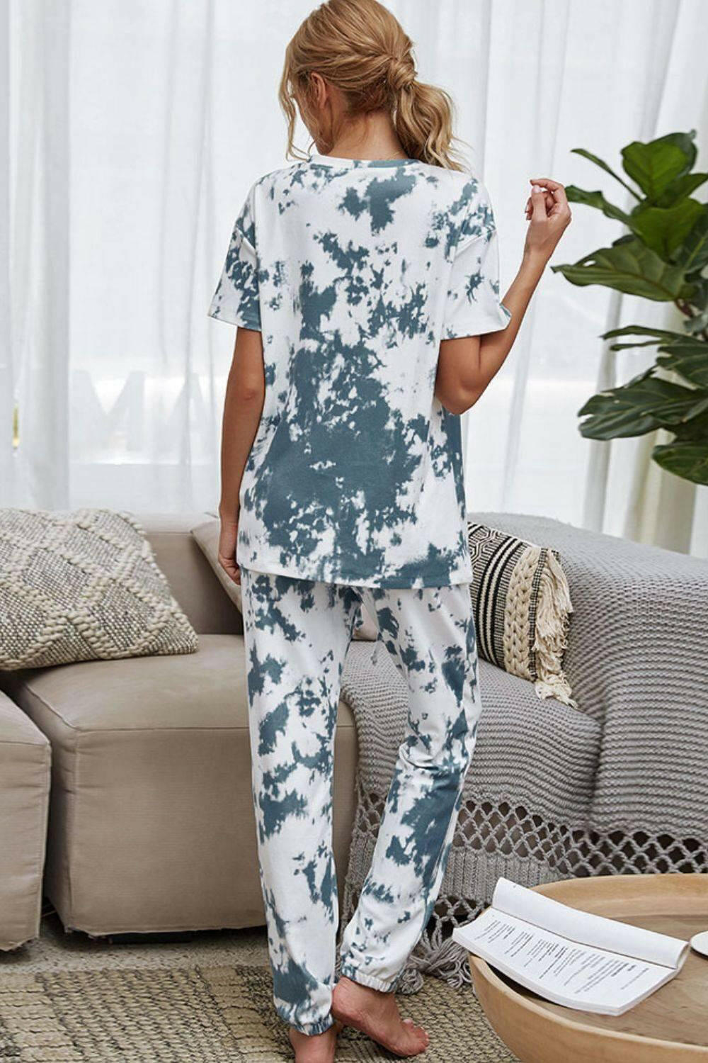 LGC Tie-Dye Tee and Drawstring Waist Joggers Lounge Set - Le Grand Chevalier Le Grand Chevalier Trendsi Loungewear