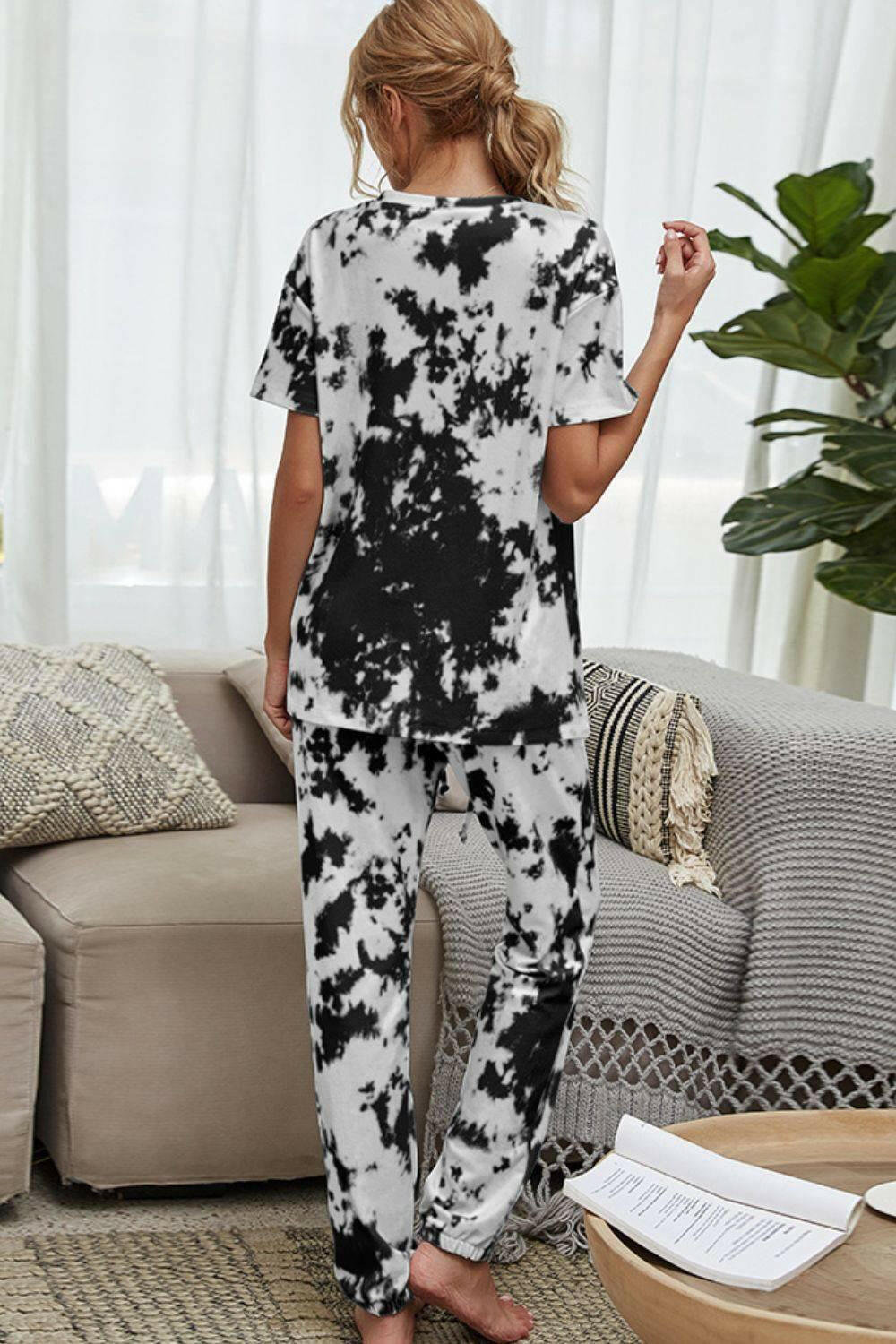 LGC Tie-Dye Tee and Drawstring Waist Joggers Lounge Set - Le Grand Chevalier Le Grand Chevalier Trendsi Loungewear