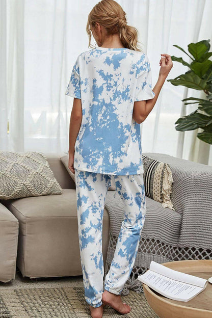 LGC Tie-Dye Tee and Drawstring Waist Joggers Lounge Set - Le Grand Chevalier Le Grand Chevalier Trendsi Loungewear