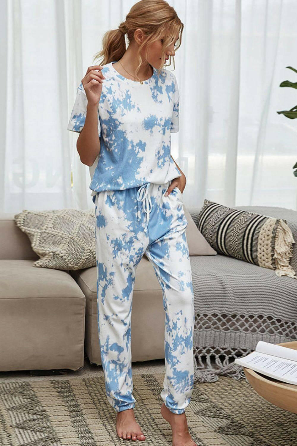 LGC Tie-Dye Tee and Drawstring Waist Joggers Lounge Set - Le Grand Chevalier Le Grand Chevalier Trendsi Loungewear