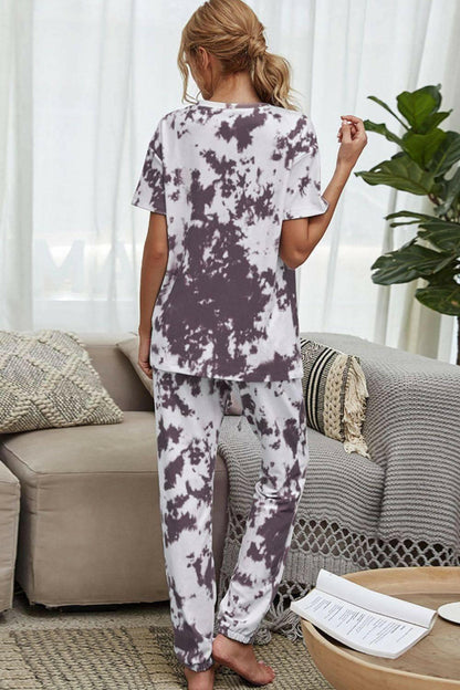 LGC Tie-Dye Tee and Drawstring Waist Joggers Lounge Set - Le Grand Chevalier Le Grand Chevalier Trendsi Loungewear