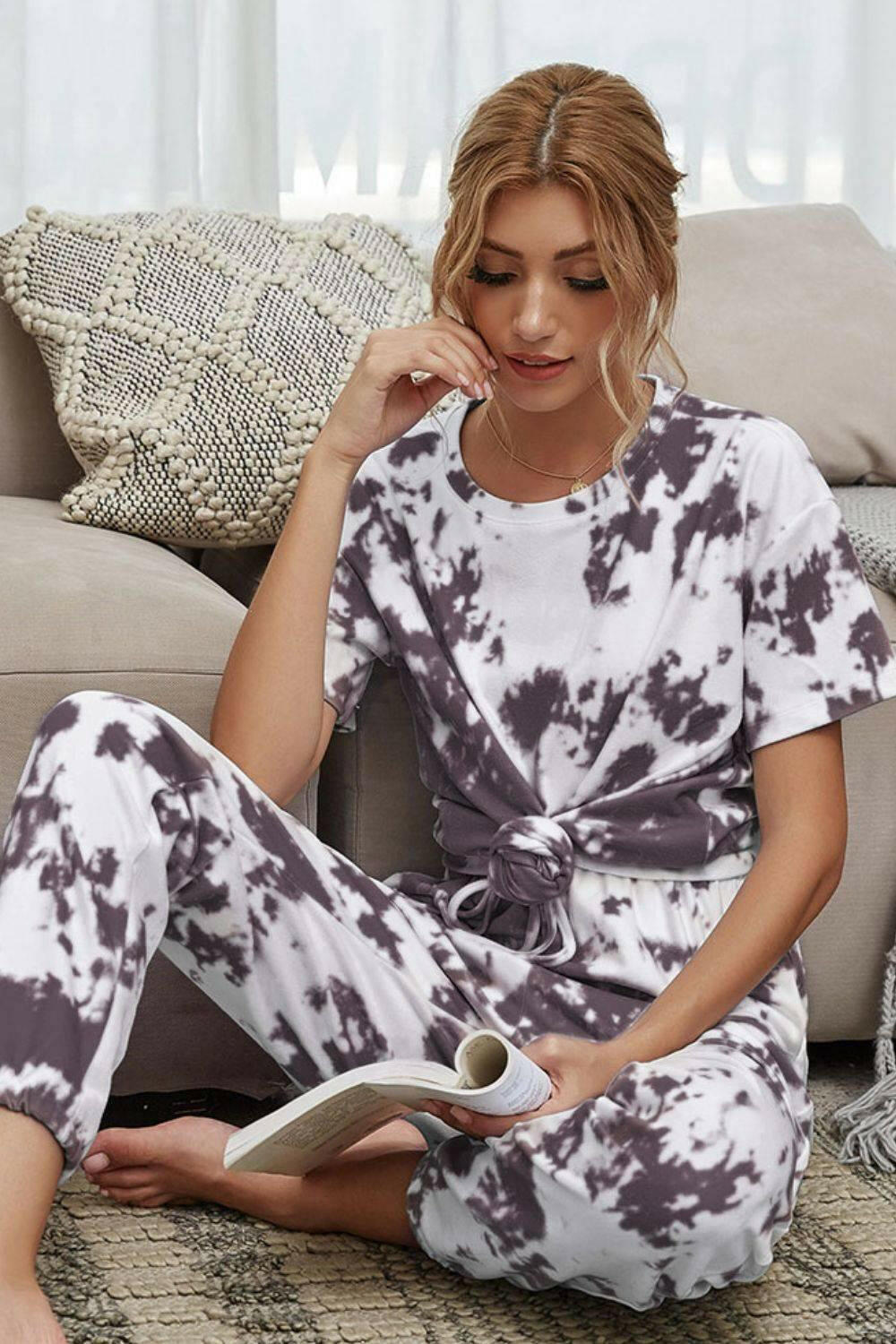 LGC Tie-Dye Tee and Drawstring Waist Joggers Lounge Set - Le Grand Chevalier Le Grand Chevalier Trendsi Loungewear