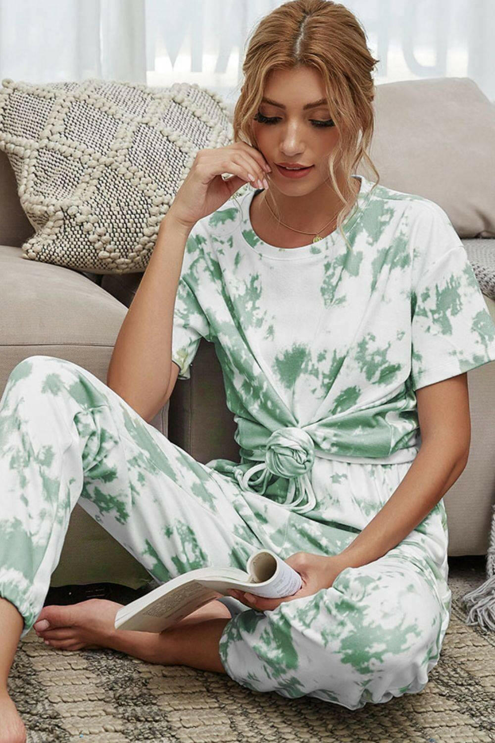 LGC Tie-Dye Tee and Drawstring Waist Joggers Lounge Set - Le Grand Chevalier Le Grand Chevalier Trendsi Loungewear