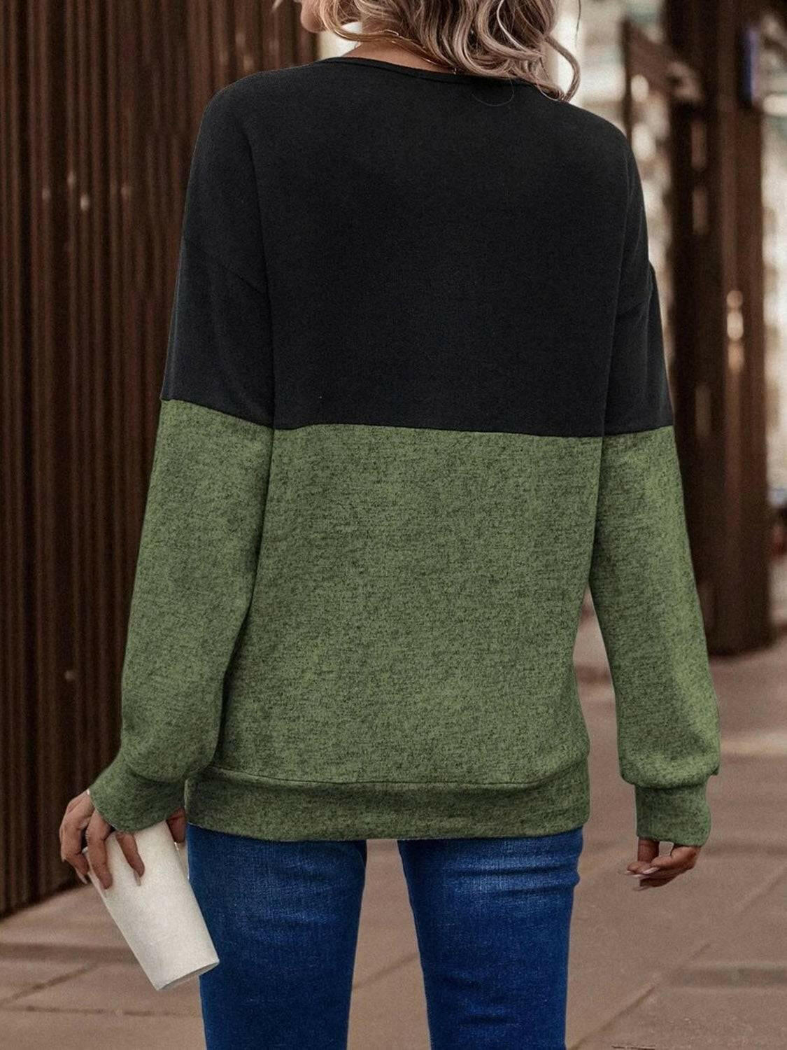 LGC Two-Tone Crisscross Detail Sweatshirt - Le Grand Chevalier Le Grand Chevalier Trendsi Women sweaters