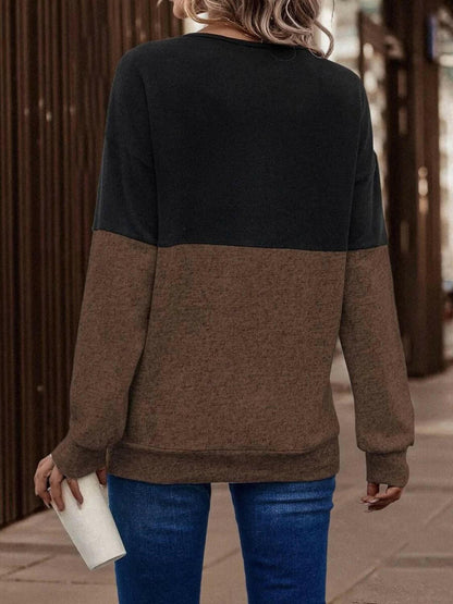 LGC Two-Tone Crisscross Detail Sweatshirt - Le Grand Chevalier Le Grand Chevalier Trendsi Women sweaters