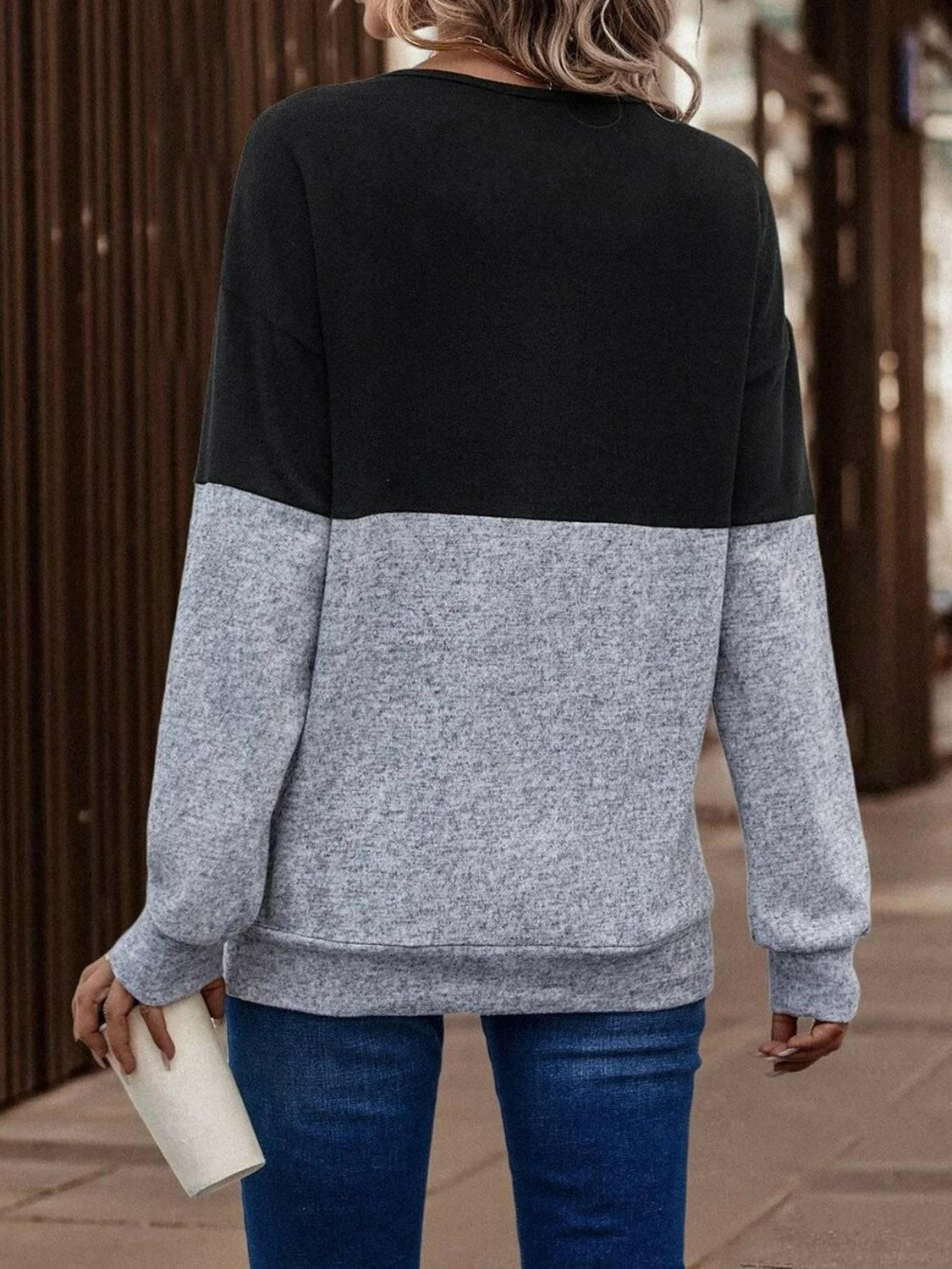 LGC Two-Tone Crisscross Detail Sweatshirt - Le Grand Chevalier Le Grand Chevalier Trendsi Women sweaters