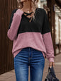 LGC Two-Tone Crisscross Detail Sweatshirt - Le Grand Chevalier Le Grand Chevalier Dusty Pink / S Trendsi Women sweaters