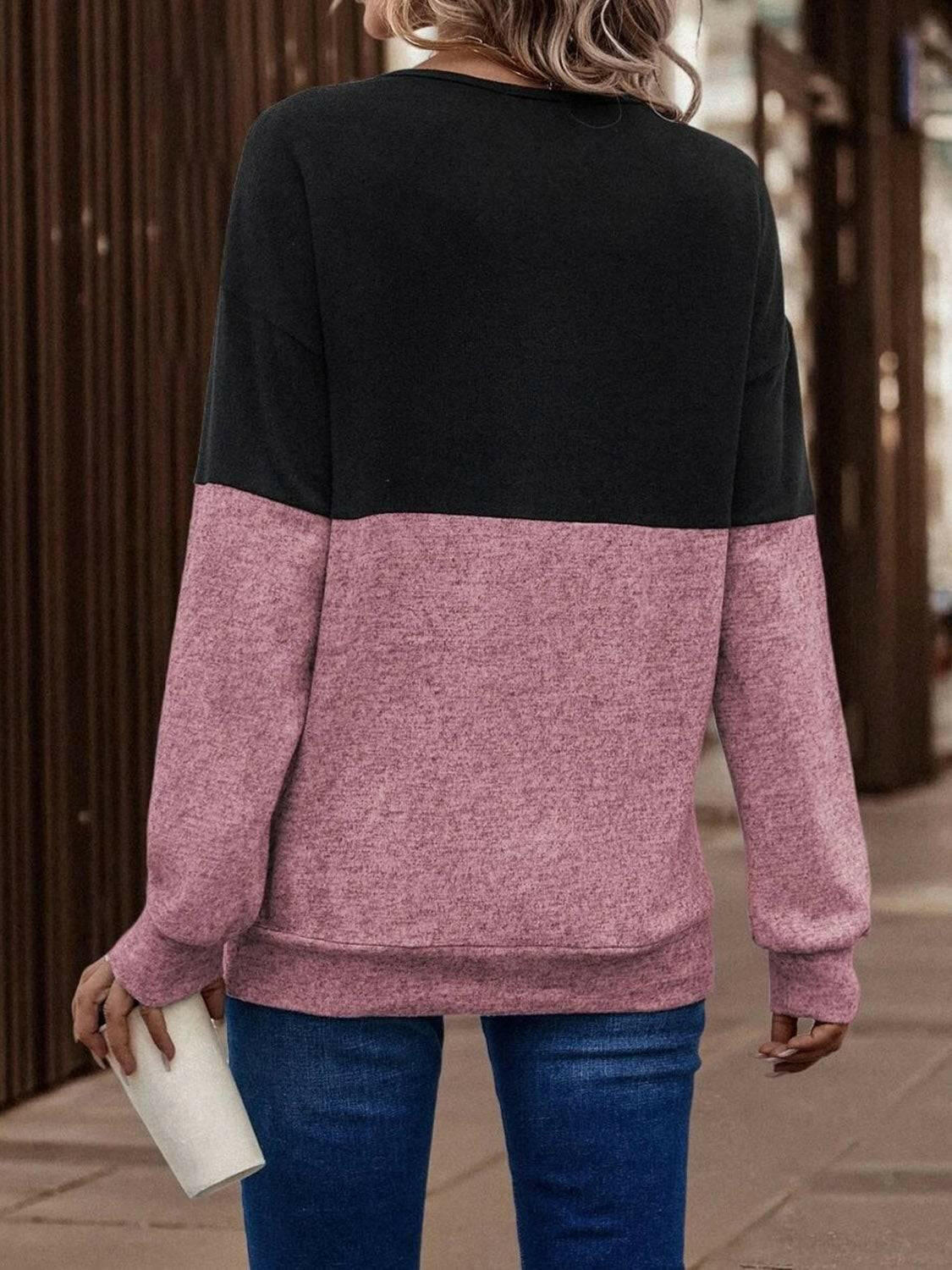 LGC Two-Tone Crisscross Detail Sweatshirt - Le Grand Chevalier Le Grand Chevalier Trendsi Women sweaters