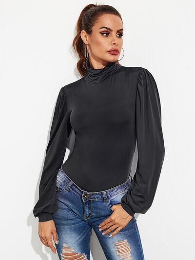 LGC Backless Tie-Waist Turtleneck Lantern Sleeve Bodysuit - Le Grand Chevalier Le Grand Chevalier Trendsi Bodysuit