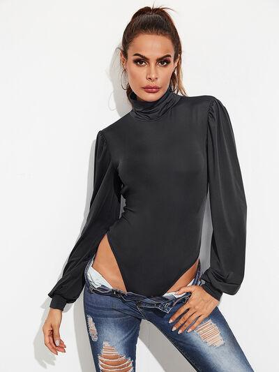 LGC Backless Tie-Waist Turtleneck Lantern Sleeve Bodysuit - Le Grand Chevalier Le Grand Chevalier Trendsi Bodysuit