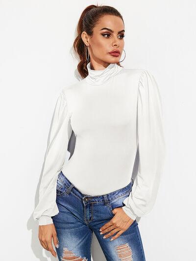 LGC Backless Tie-Waist Turtleneck Lantern Sleeve Bodysuit - Le Grand Chevalier Le Grand Chevalier Trendsi Bodysuit