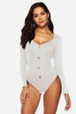 LGC Button Detail Bodysuit - Le Grand Chevalier Le Grand Chevalier White / S Trendsi Bodysuit