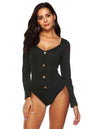 LGC Button Detail Bodysuit - Le Grand Chevalier Le Grand Chevalier Black / S Trendsi Bodysuit