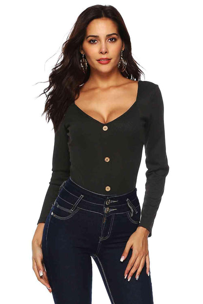 LGC Button Detail Bodysuit - Le Grand Chevalier Le Grand Chevalier Trendsi Bodysuit