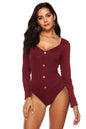 LGC Button Detail Bodysuit - Le Grand Chevalier Le Grand Chevalier Brick Red / S Trendsi Bodysuit