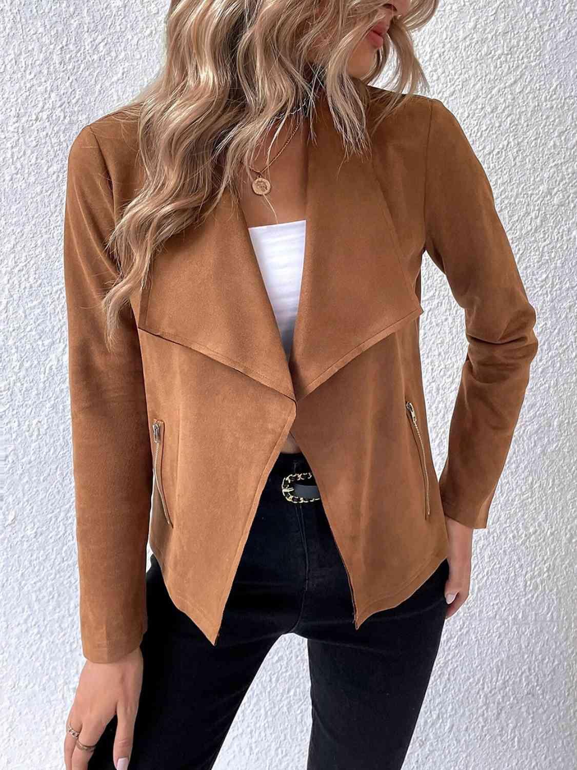 LGC Collared Neck Long Sleeve Jacket - Le Grand Chevalier Le Grand Chevalier Caramel / S Trendsi Women Jackets