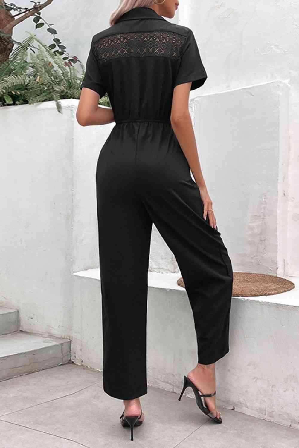 LGC Collared Neck Short Sleeve Jumpsuit - Le Grand Chevalier Le Grand Chevalier Trendsi Rompers