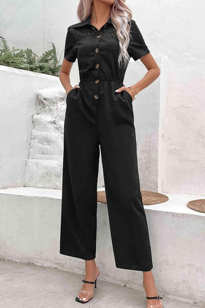 LGC Collared Neck Short Sleeve Jumpsuit - Le Grand Chevalier Le Grand Chevalier Trendsi Rompers