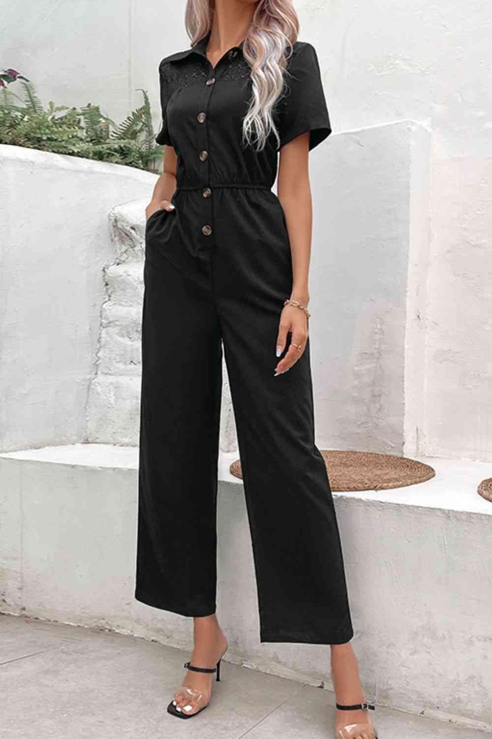 LGC Collared Neck Short Sleeve Jumpsuit - Le Grand Chevalier Le Grand Chevalier Trendsi Rompers