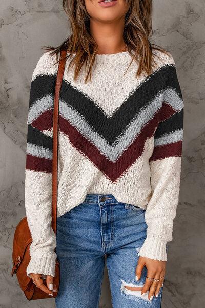 LGC Contrast Round Neck Dropped Shoulder Sweater - Le Grand Chevalier Le Grand Chevalier Burnt Umber / S Trendsi Women sweaters