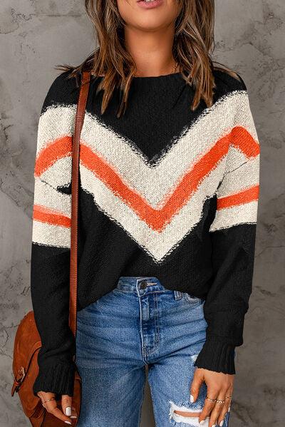 LGC Contrast Round Neck Dropped Shoulder Sweater - Le Grand Chevalier Le Grand Chevalier Trendsi Women sweaters