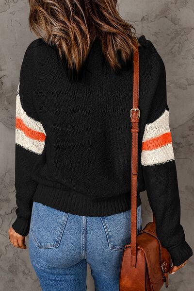 LGC Contrast Round Neck Dropped Shoulder Sweater - Le Grand Chevalier Le Grand Chevalier Trendsi Women sweaters